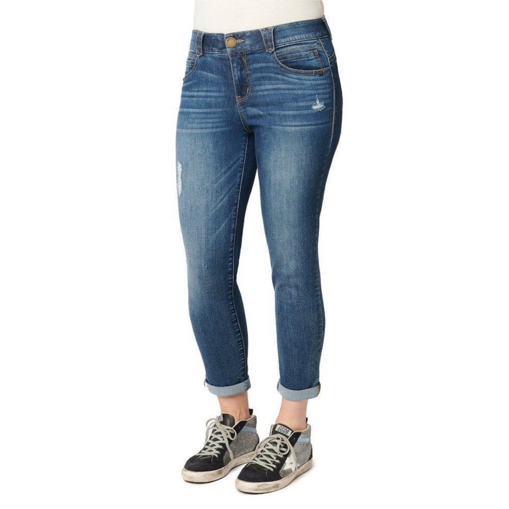 Democracy Med Wash Distressed Mid Rise Skinny Jeans w/ Ab Technology - Size 10